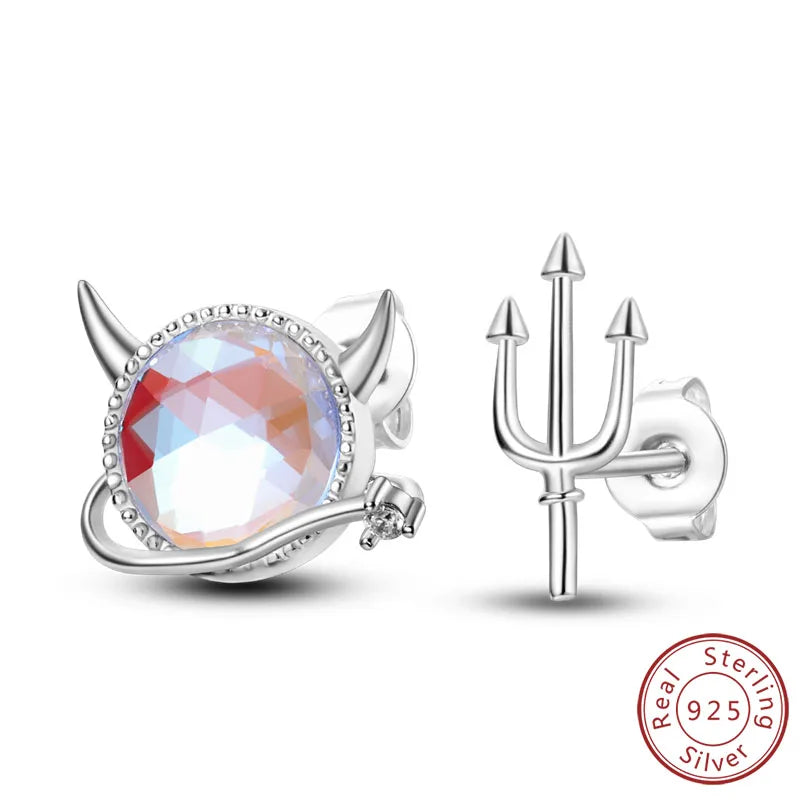 Halloween Earrings Ring Necklace 925 Sterling Silver Sparkling Skull Bow Stud Drop Earring For Women Men Halloween Party Jewelry