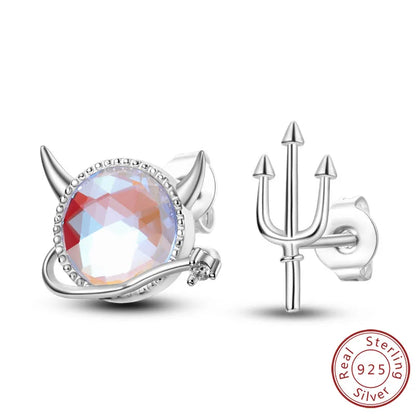 Halloween Earrings Ring Necklace 925 Sterling Silver Sparkling Skull Bow Stud Drop Earring For Women Men Halloween Party Jewelry