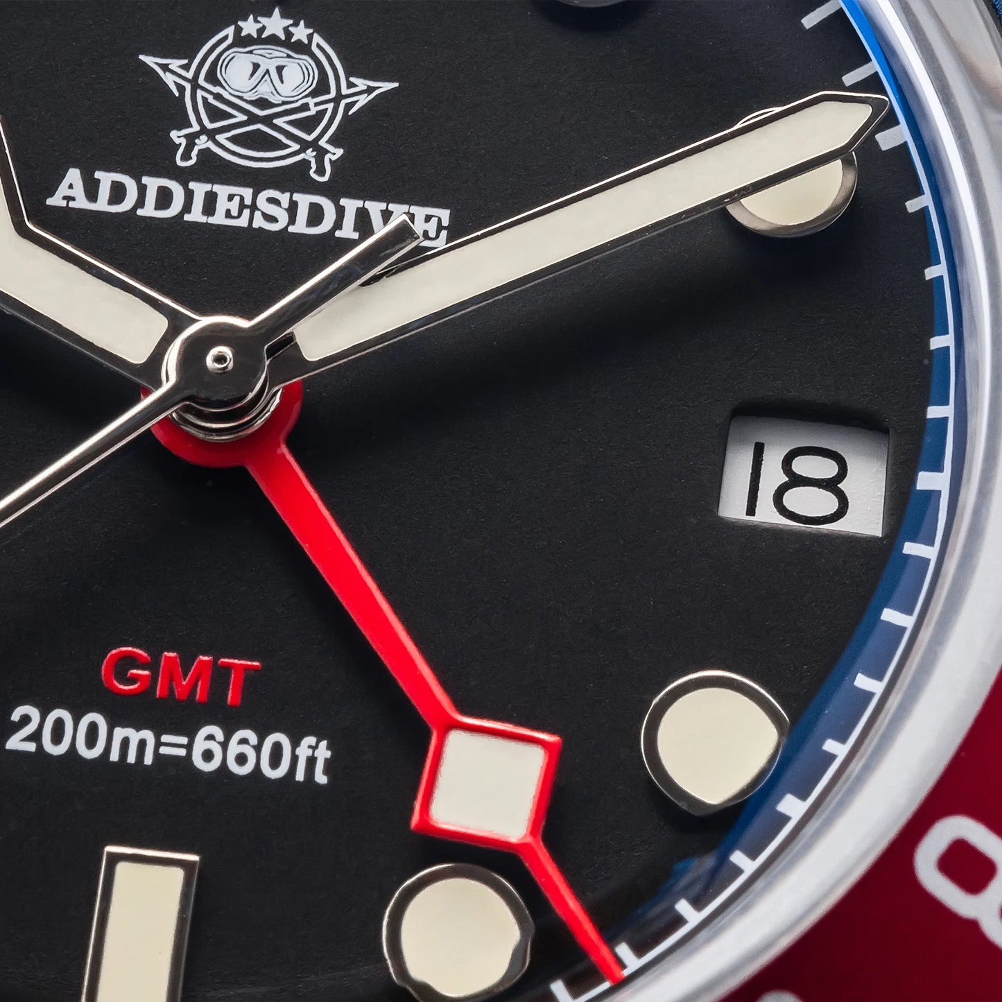 ADDIESDIVE Luxury GMT515-24H Men's Watch Diver 200m Bubble Mirror Glass BGW9 Super Luminous Stainless Steel Men's Analog Watches