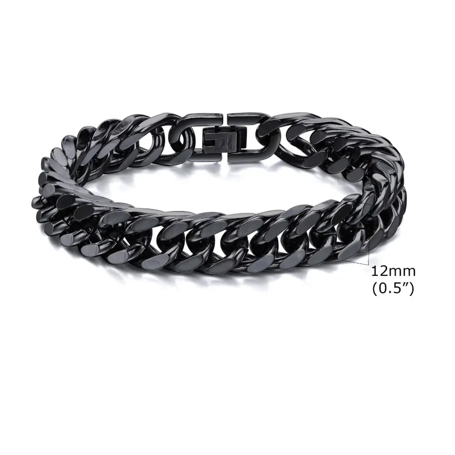 Vnox 8mm/12mm Bold Heavy Stainless Steel Cuban Bracelets for Men Boys,Oxidized Metal Wristband,Punk Rock Chain Bracelet Jewelry