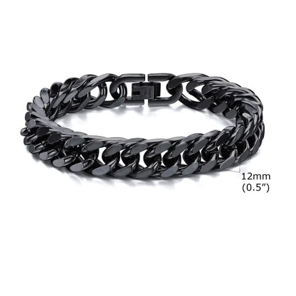 Vnox 8mm/12mm Bold Heavy Stainless Steel Cuban Bracelets for Men Boys,Oxidized Metal Wristband,Punk Rock Chain Bracelet Jewelry