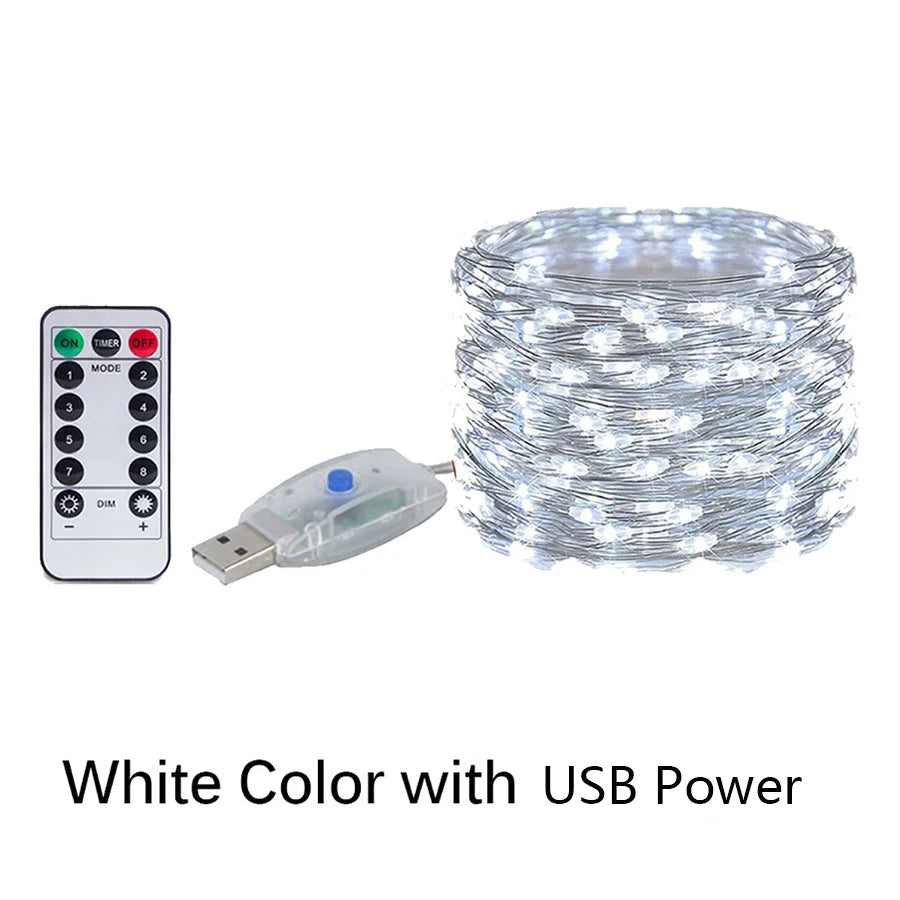 Led String Light Christmas Fairy Light USB Battery Remote Garland Copper Wire LED Lamp for Wedding Party Decoration 10M 20M