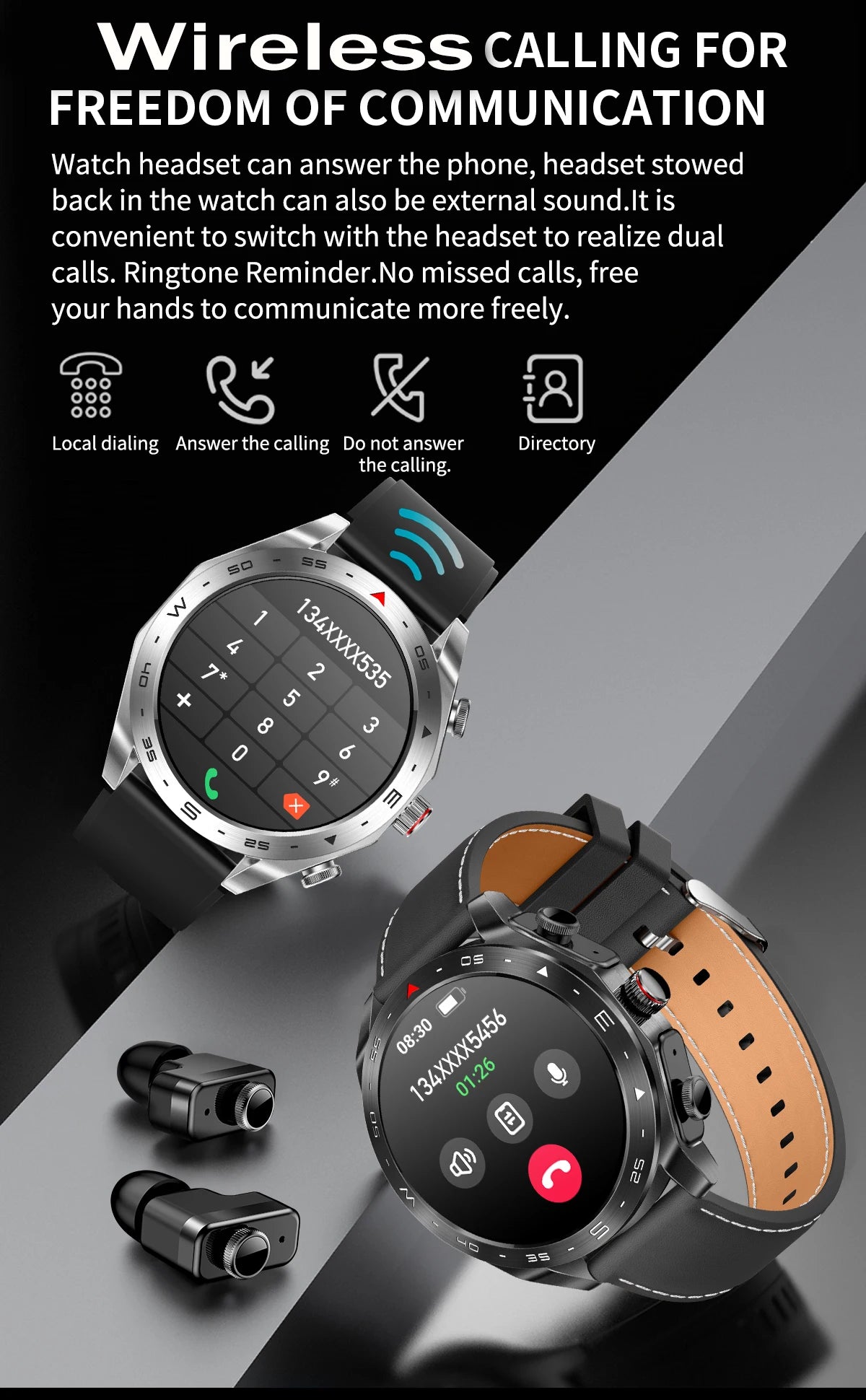 2024 New Smart Watch TWS 2-in-1 Bluetooth Earphones AI Voice SIRI Wake Up Motion Trajectory Tracker Men's and Women's Smartwatch