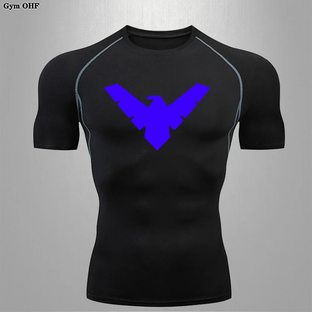 Compression Nightwing Print Tops For Men T Shirt Rashguard Jiu Jitsu Gym Fitness Running Train   ing Shirts Jersey Short Sleeved