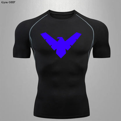 Compression Nightwing Print Tops For Men T Shirt Rashguard Jiu Jitsu Gym Fitness Running Train   ing Shirts Jersey Short Sleeved