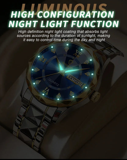 Binbang B2521 Men's Watch Waterproof Night Glow Double Calendar Watch Men's Business Quartz Watch Diamond Pointed Glass