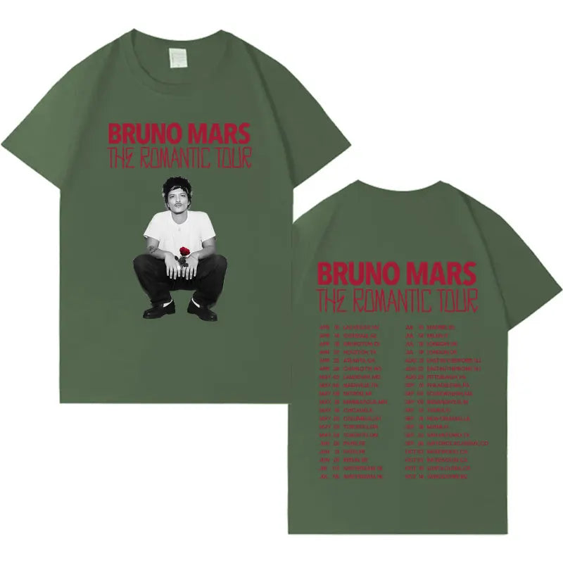 Rapper Bruno Mars Double Sided Print Tshirt Mens Women Casual Harajuku Short Sleeve T-shirt Crewneck Tide Cotton Tees Streetwear