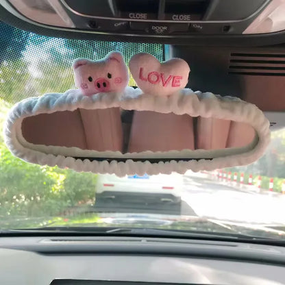 Cute Cat Rabbit Car Cartoon Seat Belt New Rearview Mirror Figure South Korea Car Mirror Hanging Accessories Pink Interior Woman