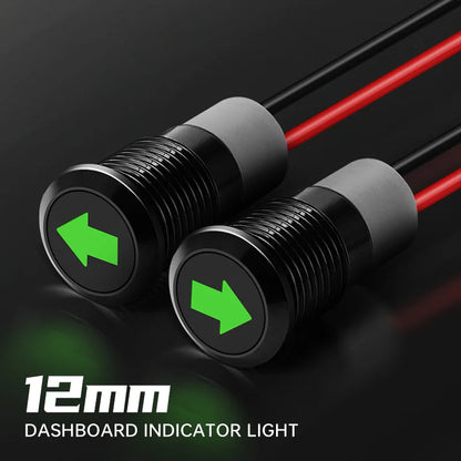 12mm Waterproof LED Indicator Light 12V Single Arrow Car Turn Signal 24V Green LED Metal Dashboard Pilot Lamp with 300mm Wire