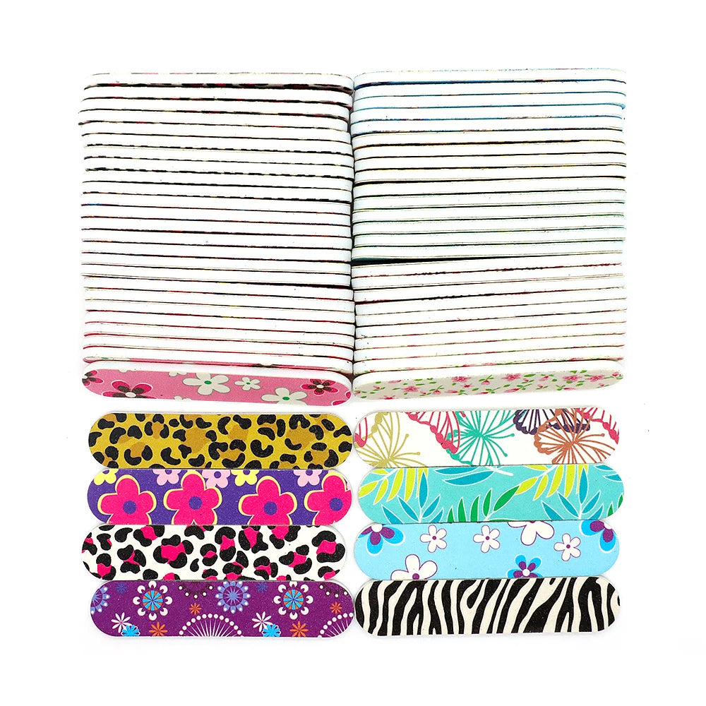 20pcs 9cm Cartoon Printed Emery Board Nail Files Beauty Assorted Cute Patterns Double Sided Manicure Pedicure Tools Nail Care
