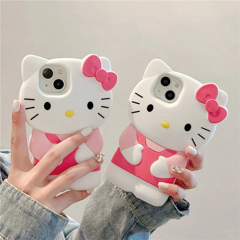 For iPhone 17 16 15 14 13 12 11 Pro Plus mini Max Xs XR 6 7 8 SE Silicone Bow Pink KT Soft Cover Case