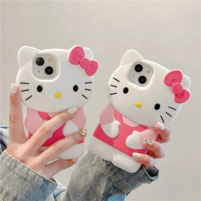 For iPhone 17 16 15 14 13 12 11 Pro Plus mini Max Xs XR 6 7 8 SE Silicone Bow Pink KT Soft Cover Case