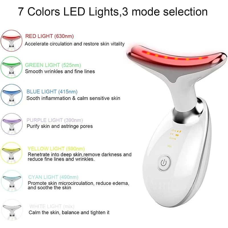 7 Colors LED Lights Face Neck Beauty Device Vibration Massage Improve Neck Lines Face Lifting Machine for Wrinkles, Double Chin2
