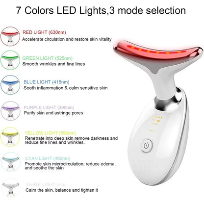 7 Colors LED Lights Face Neck Beauty Device Vibration Massage Improve Neck Lines Face Lifting Machine for Wrinkles, Double Chin