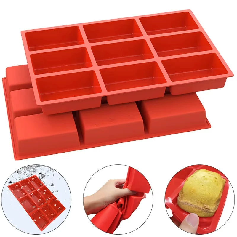 Big 9-Cavity Silicone Mini Loaf Pan for Baking Cake, Bread, Meatloaf, Cornbread, Brownie, Muffin, Soap, Non-Stick Easy Clean
