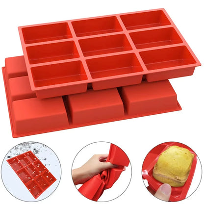 Big 9-Cavity Silicone Mini Loaf Pan for Baking Cake, Bread, Meatloaf, Cornbread, Brownie, Muffin, Soap, Non-Stick Easy Clean