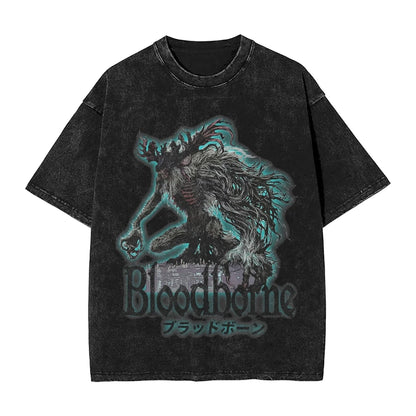 Bloodborne Darks Souls Washed T Shirts Streetwear Hip Hop Vintage T-Shirt  Tees Tops for Men Women Cotton Street Graphic Printed