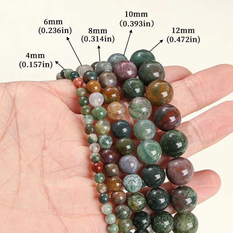 6 8 10mm Indian Agate Natural Stone Beads Round Loose Spacer Beads For Jewelry Making DIY Charm Bracelet Necklace Accessory 15''