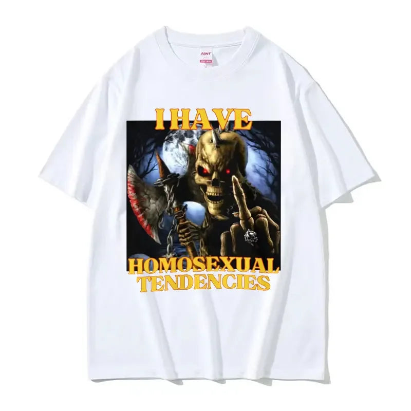 Homosexual Tendencies Funny Hard Skeleton Meme T-shirt Men Fashion Harajuku Cool Vintage T Shirt Male Casual High Quality Tshirt