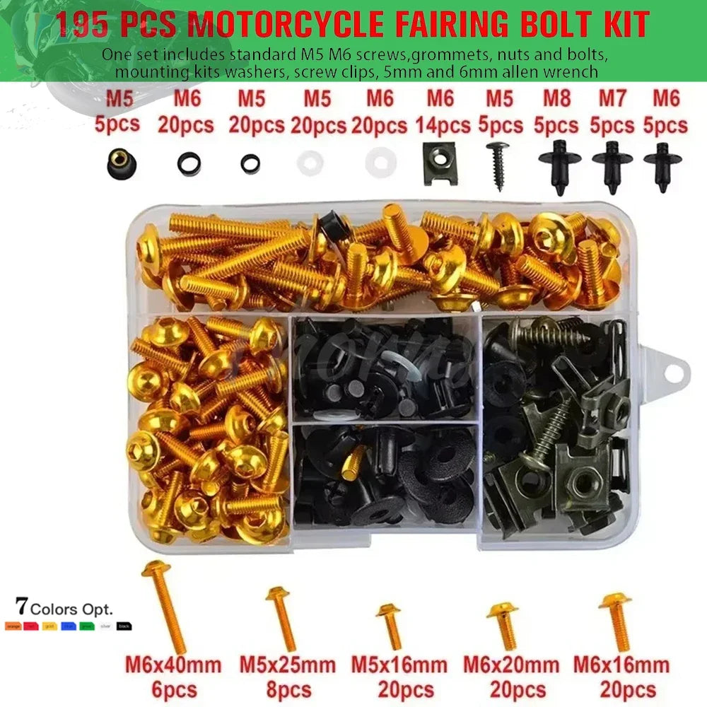 195Pcs Motorcycle Accessories Aluminum Fairing Bolt Screws Kit Nut Clips For Yamaha TMAX500 TMAX530 TMAX560 TMAX 500 530 560