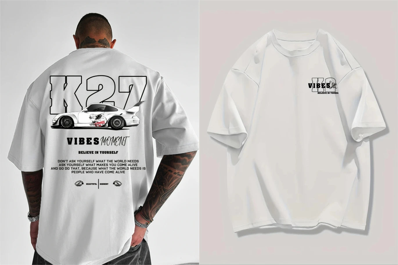 Super Cool Fashion Sports Car Graphic T-shirt Summer Men's 100% Cotton Round Neck Tops Casual Loose Hip-hop Streetwear