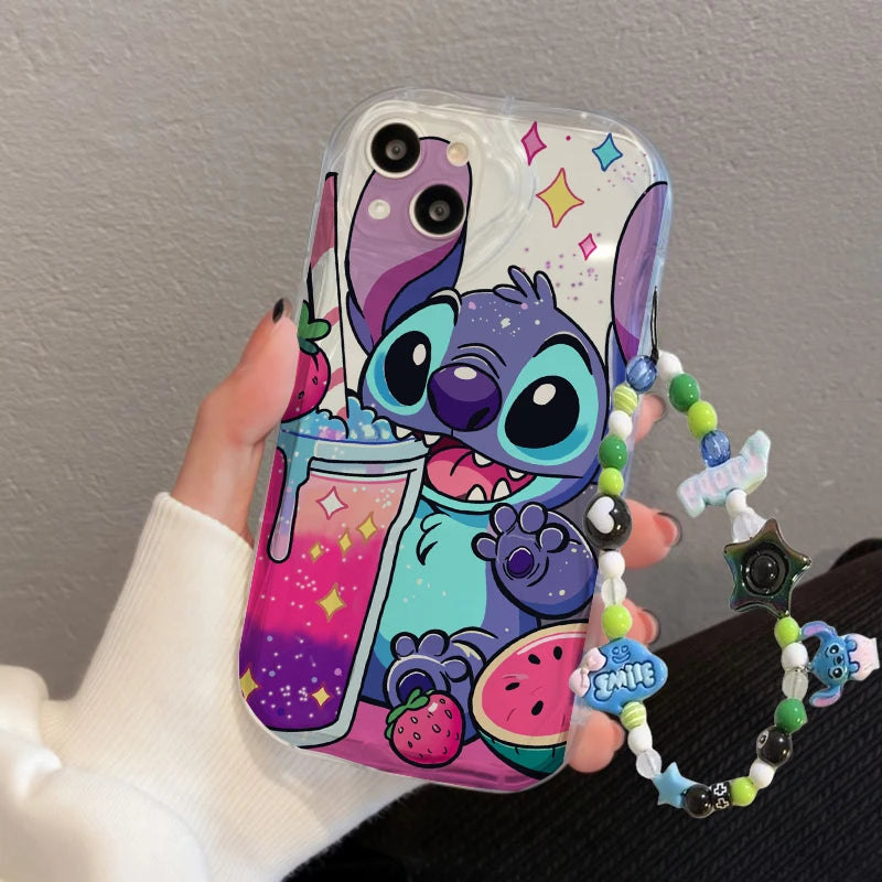 Cute Y2K Stitch with Strap Lanyard Chain Case for Iphone 6 6S 7 8 Plus SE 2022 11 12 13 Pro X XR XS Max 13 Pro Max Fashion Cover