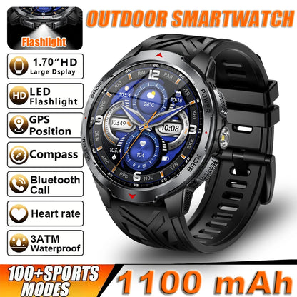 2026 New Smart Watch Men with Flashlight Sports 3ATM Waterproof 1100 mAh Large battery BT Call  Man for Android iOS Smartwatch