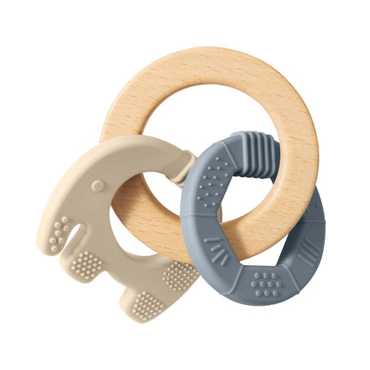 1PC Silicone Teether Baby Toy Elephant Shape Wooden Teether Ring Kid Gift BPA Free Children Goods Kid Teething Chewing Toy