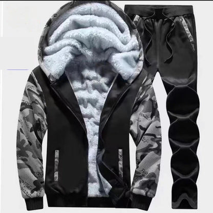 Men's autumn and winter sports set hooded casual cardigan jacket outdoor thickened warm sports shirt+pants two-piece set
