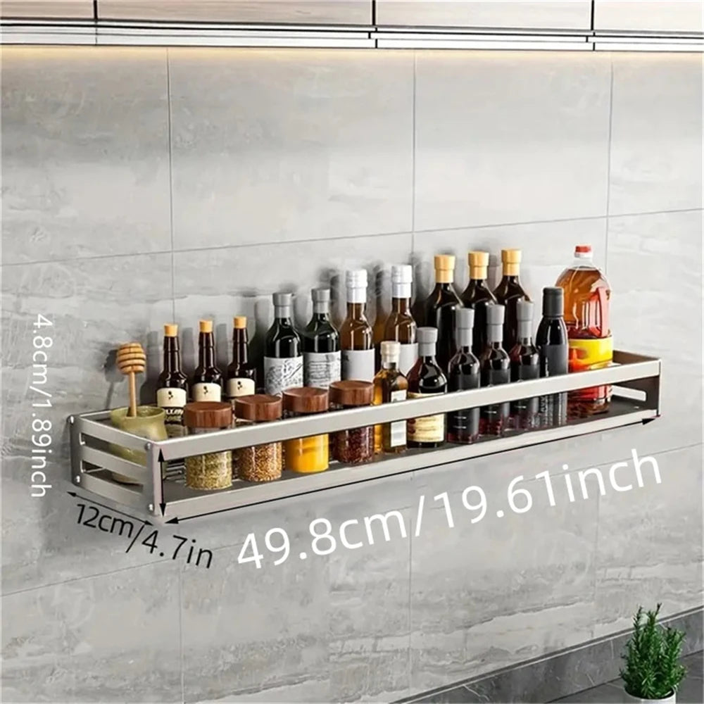 1/2pcs Aluminum Wall-Mounted Spice Rack Multifunctional Item Shelf Kitchen Tools Hooks Kitchen Condiment Storage Rack