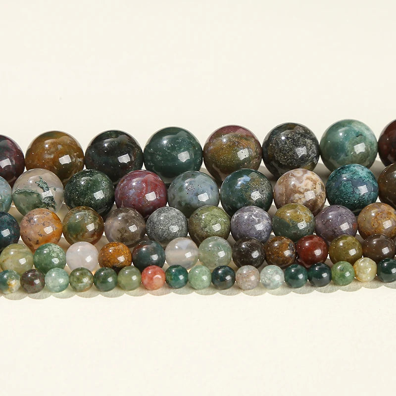 6 8 10mm Indian Agate Natural Stone Beads Round Loose Spacer Beads For Jewelry Making DIY Charm Bracelet Necklace Accessory 15''