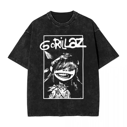 Washed T Shirts Gorillaz Geep Logo Hip Hop T-Shirt Street Music Band Punk Rock Y2K Streetwear Short Sleeve Tops Tees Men Women