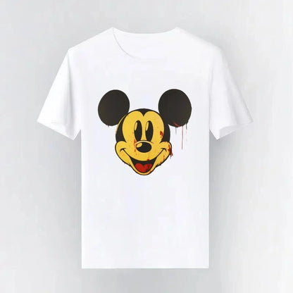 Mickey Mouse Disney Printing Pattern Casual Black O-Neck Short Sleeves Man Tops Trendy Woman Loose Tshirts Parent-child Clothing