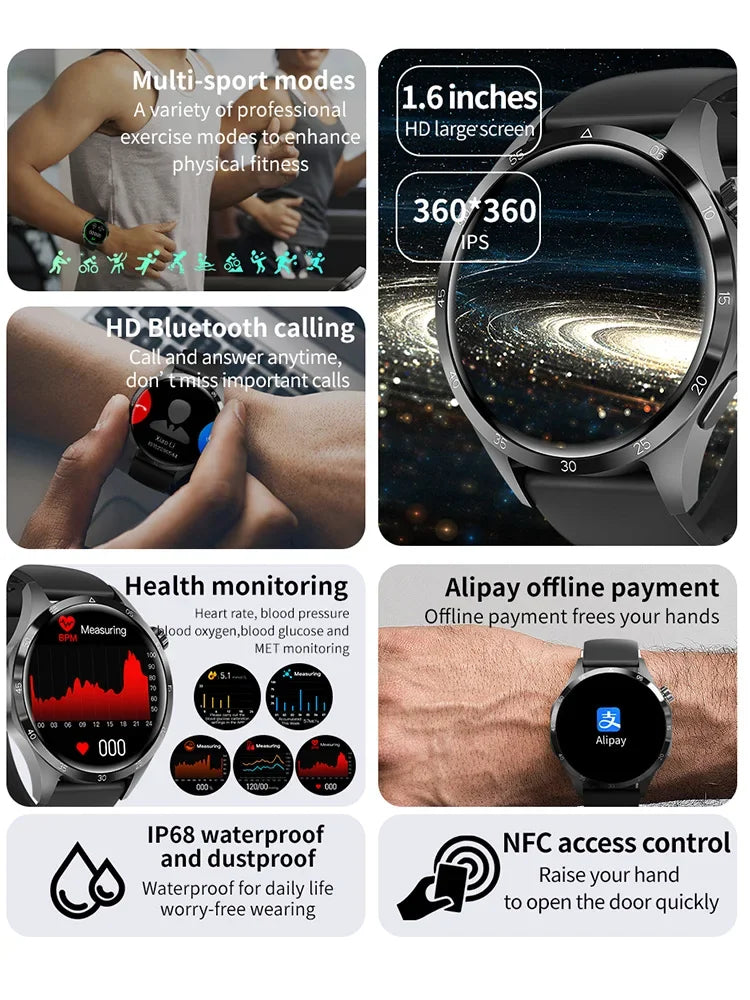 2025 New Smart Watch Men Watch 4 Pro1.53 inch AMOLED HD Screen BT Call GPS sports NFC Health Monitoring Smartwatch Mens Watch