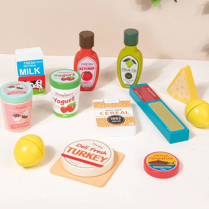 Kids Pretend Play Simulation Kitchen Food Toys Wooden Food Play Set Imitation Game Houseplay Roleplay Toy for Girls Children