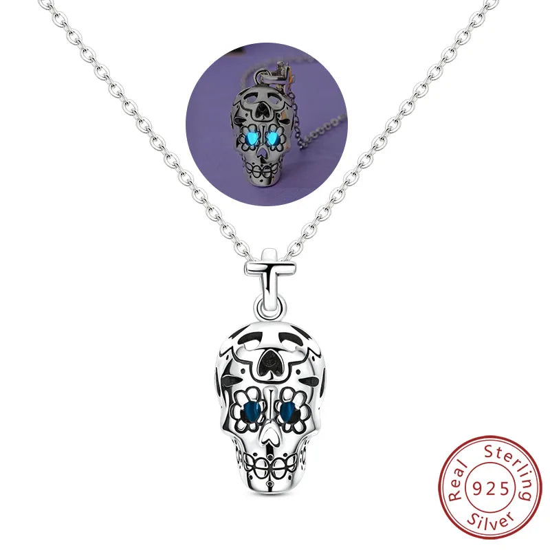 Halloween Earrings Ring Necklace 925 Sterling Silver Sparkling Skull Bow Stud Drop Earring For Women Men Halloween Party Jewelry