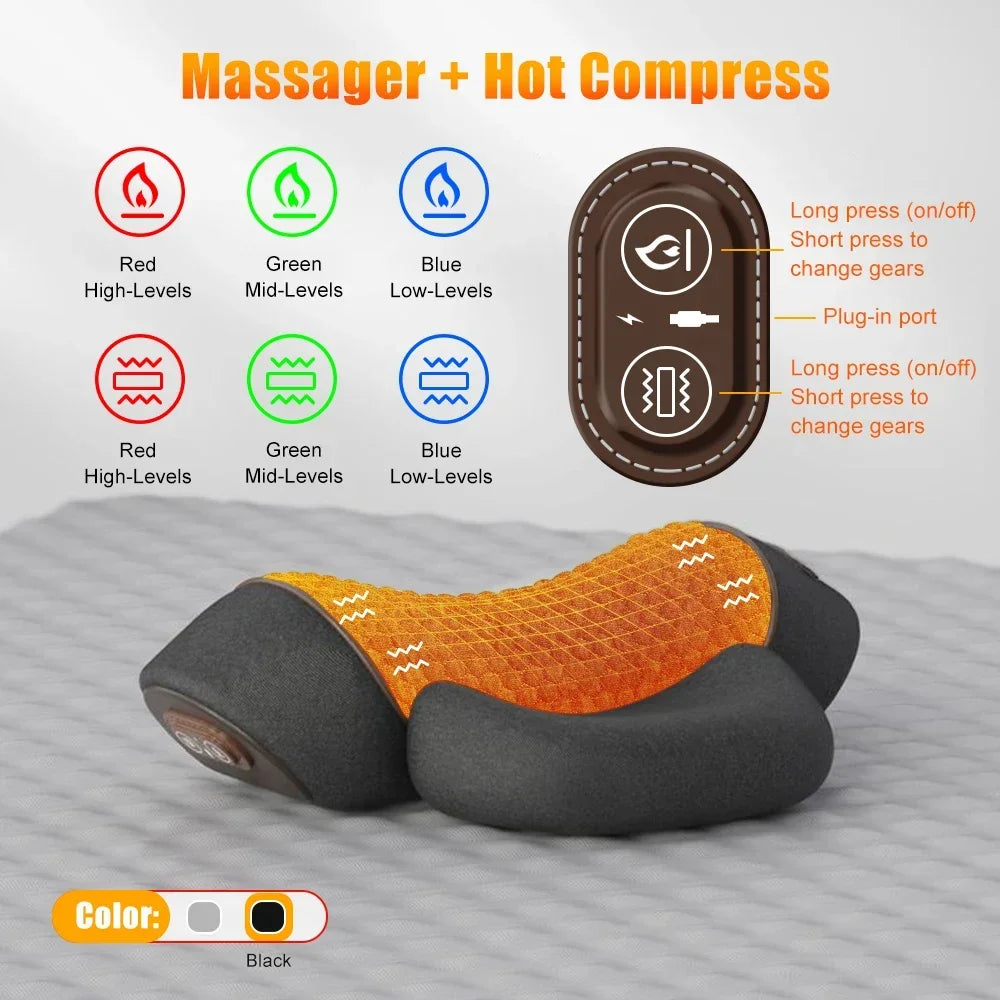 3-in-1 Neck Massager Pillow, Neck Massager for Deep Tissue, Massage Pillow with Heat, Vibration & Airbag Traction