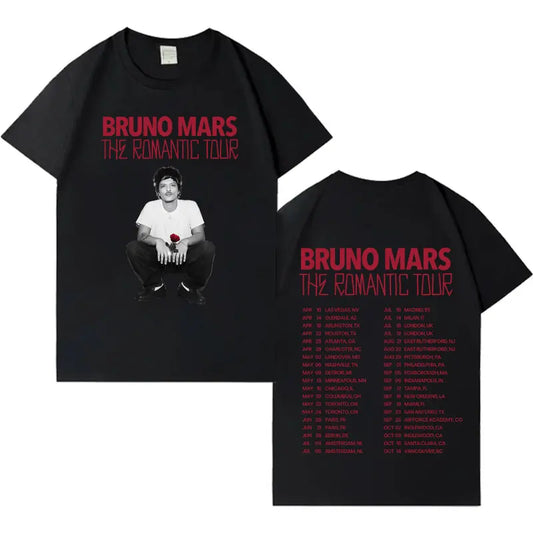 Rapper Bruno Mars Double Sided Print Tshirt Mens Women Casual Harajuku Short Sleeve T-shirt Crewneck Tide Cotton Tees Streetwear