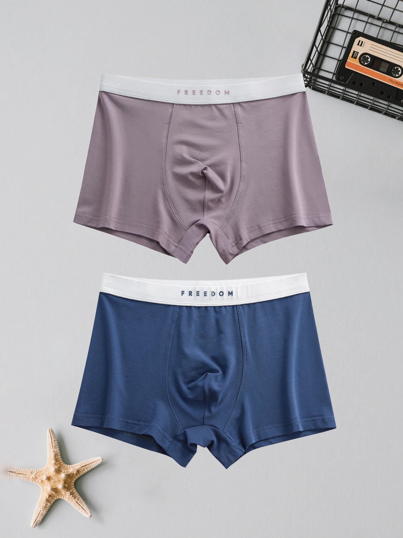 2PCS men's cotton panties sexy solid color boxer shorts mid waist breathable and comfortable boxer shorts