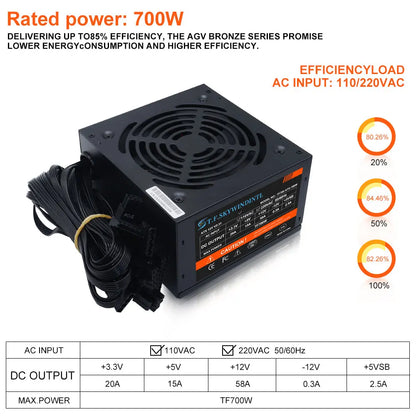 700W PC PSU Power Supply unit Black Gaming Quiet 120mm  Fan 24pin 12V ATX Desktop computer Power Supply for BTC