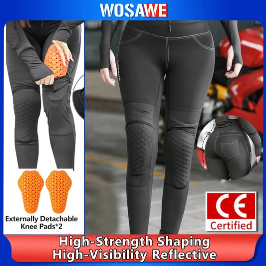 WOSAWE Women Motorcycle Armor Pants Honey Peach Hip Yoga Pants High Waist Lift Hip Moto Riding Running Fitness Training Leggings