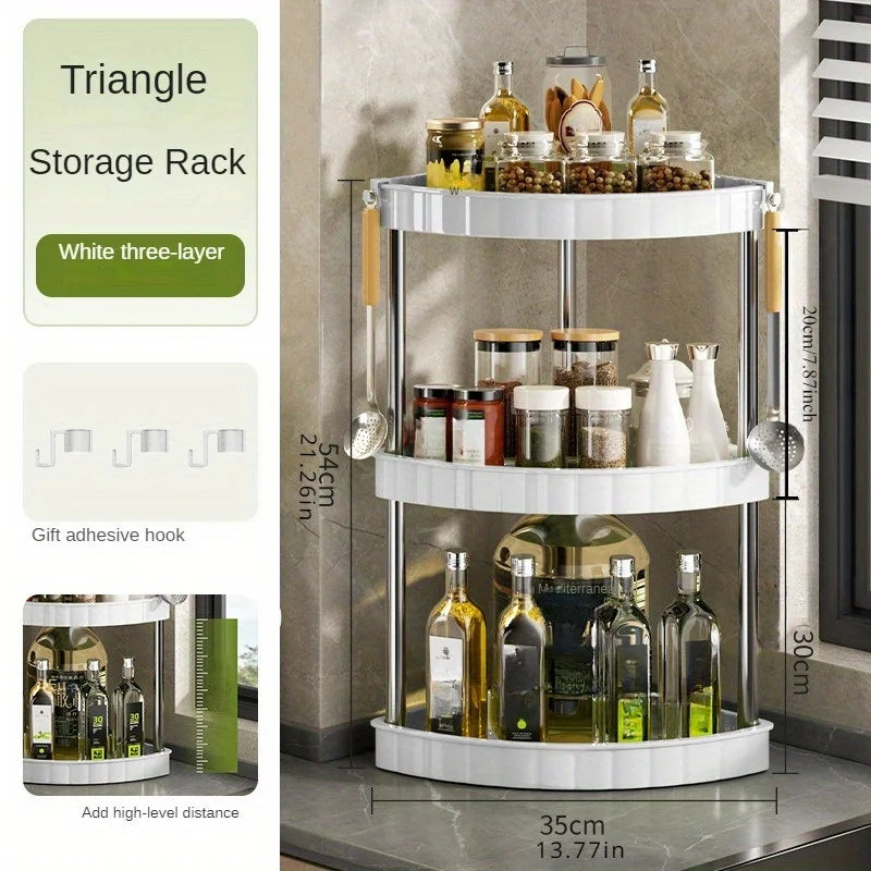 Multi-Tier Corner Kitchen Organizer - Space-Saving Plastic Storage Rack for Seasonings & Essentials