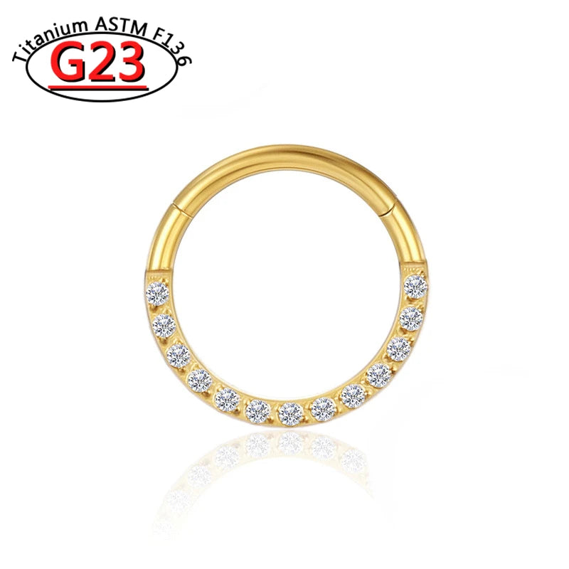 G23 Titanium Piercing Double Layered Triple Stack Hinged Zircon Nose Ring Helix Cartilage CZ Small Cartilage Septum Clicker