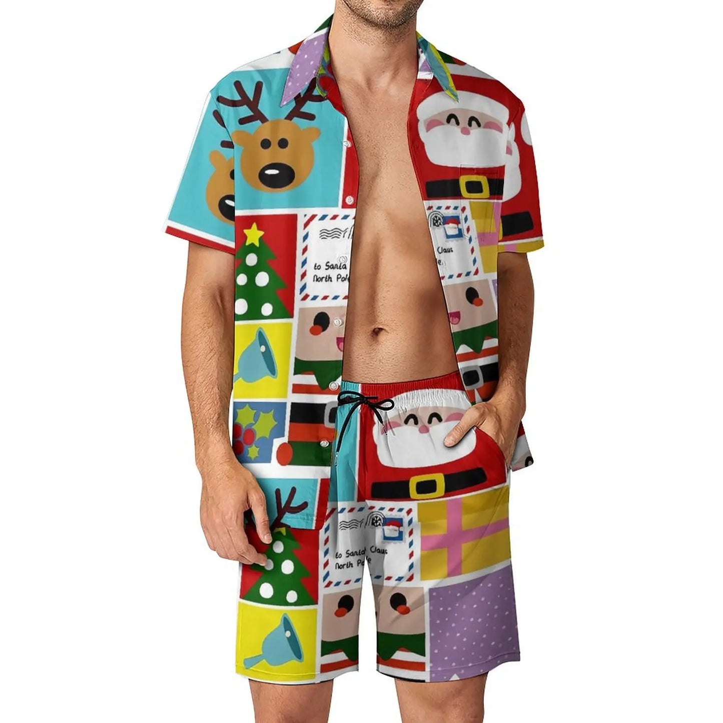 2025 Christmas Men Sets Animal Print Casual Shorts Summer Novelty Beach Shirt Set Short-Sleeved Big Size Suit Christmas Gift