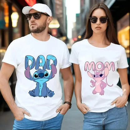 Stitch  Adult Dad Mom T-Shirt Tops Man Woman Summer Parent-child Clothing Tee Family Clothes Cartoon Anime