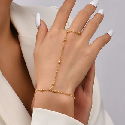 Creative Tiny Chain Bracelet Finger Rings For Women Gold Color Link Chains Connecting Hand Harness Bracelets Jewelry Gift