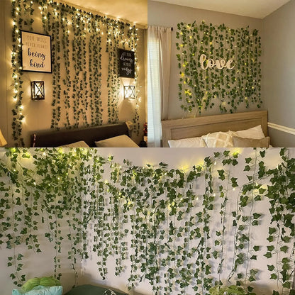 2 Meters LED light string Artificial Green Vine Home christmas  Wedding Bridal garden Hanging green plants party DIY Decoration