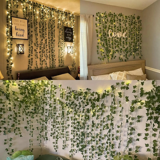 2 Meters LED light string Artificial Green Vine Home christmas  Wedding Bridal garden Hanging green plants party DIY Decoration