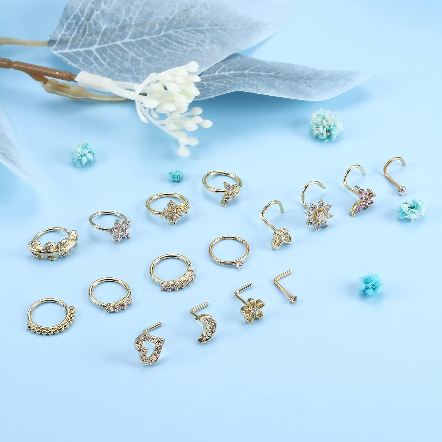 Drperfect Nose Rings Studs for Women Surgical Steel 20G Nose Hoop Corkscrew L Shaped Nose Stud Nose Ring Nose Piercing Jewelry