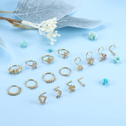 Drperfect Nose Rings Studs for Women Surgical Steel 20G Nose Hoop Corkscrew L Shaped Nose Stud Nose Ring Nose Piercing Jewelry